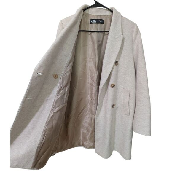 Zara Women's M Double Breasted Mid Length Coat - Oatmeal - Picture 4 of 7
